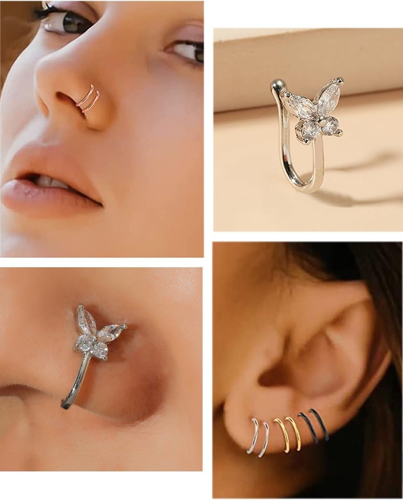 VitaCool Store Fake Nose Ring Hoop Fake Nose Stud Magnetic Septum Nose Ring Stud Stainless Steel CZ Fake Nose Piercing Stud Faux Nose Ear Lip Cuffs Non Pierced Jewelry for Women Men - Image 4